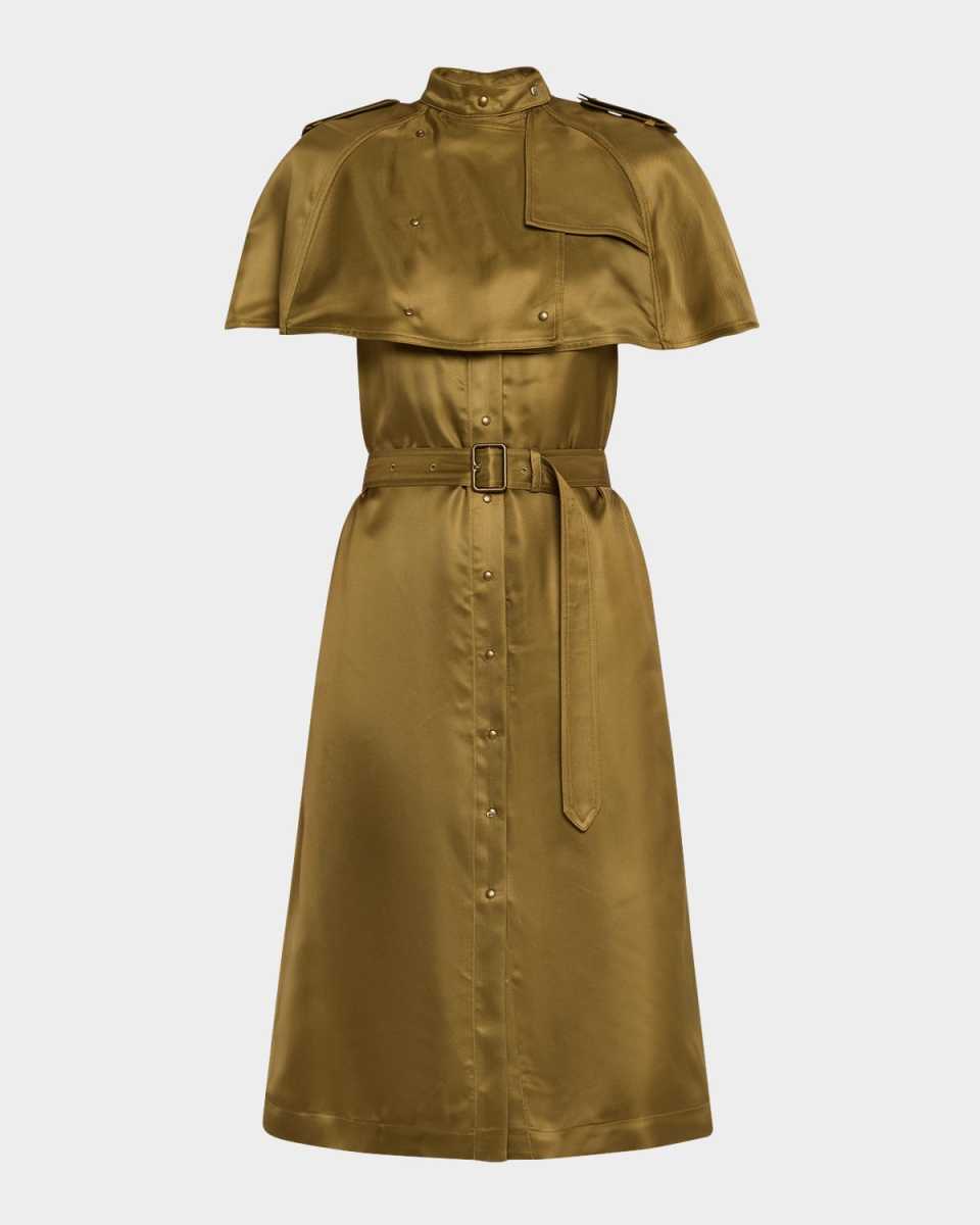 Belted Cape Viscose Trench Dress